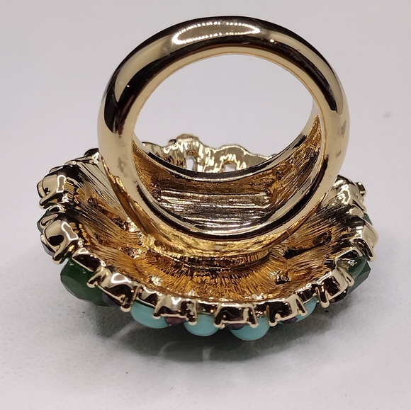 Large multi stone ring size 7 Gold Tone - Picture 7 of 13